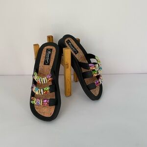 NWT Grandco Black Sandals with Colorful Beads